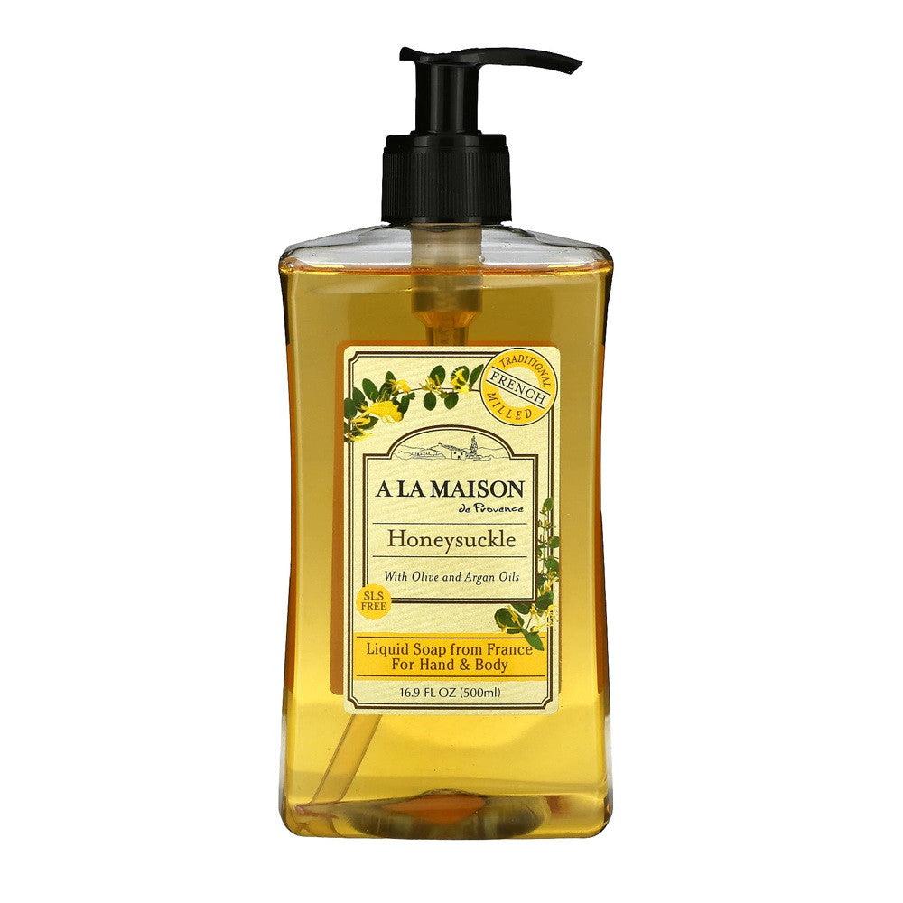A La Maison Traditional French Milled Liquid Soap For Hands And Body, Honeysuckle 16.9Oz (500ml)